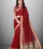 Maroon Cotton Organza c Woven Chit Pallu Border Designer Saree