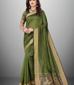 Green Cotton Organza c Woven Chit Pallu Border Designer Saree