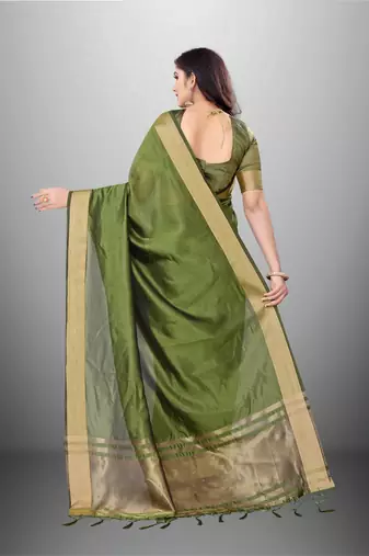 Green Cotton Organza c Woven Chit Pallu Border Saree