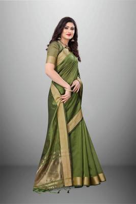 Green Cotton Organza c Woven Chit Pallu Border Saree 4