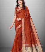Rust Cotton Organza c Woven Chit Pallu Border Designer Saree