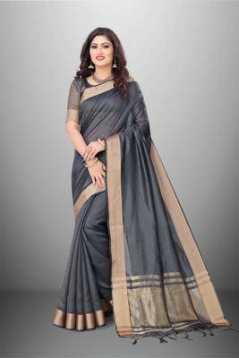 Grey Cotton Organza c Woven Chit Pallu Border Saree 1