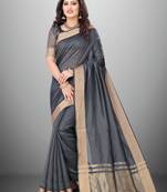 Grey Cotton Organza c Woven Chit Pallu Border Designer Saree