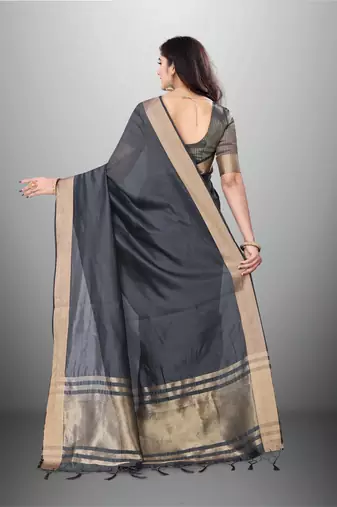 Grey Cotton Organza c Woven Chit Pallu Border Saree