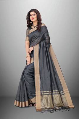 Grey Cotton Organza c Woven Chit Pallu Border Saree 3