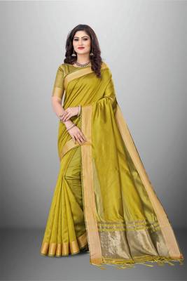 Mahendi Cotton Organza c Woven Chit Pallu Border Saree 1