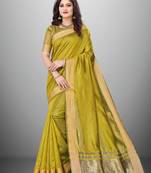 Mahendi Cotton Organza c Woven Chit Pallu Border Designer Saree