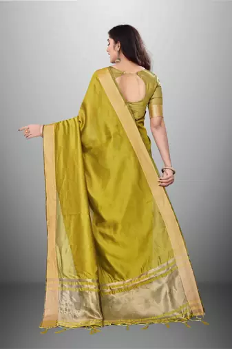 Mahendi Cotton Organza c Woven Chit Pallu Border Saree
