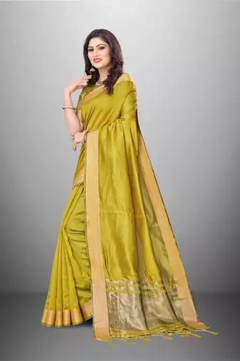 Mahendi Cotton Organza c Woven Chit Pallu Border Saree