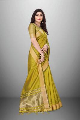Mahendi Cotton Organza c Woven Chit Pallu Border Saree 4