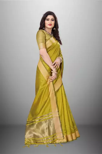 Mahendi Cotton Organza c Woven Chit Pallu Border Saree