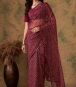 Burgundy Ethnic Net c Saree With Zari Woven Work