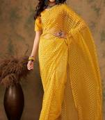 Yellow Ethnic Net c Saree With Zari Woven Work
