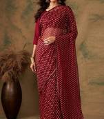 Maroon Ethnic Net c Saree With Zari Woven Work