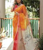  Yellow Figure Digital Print Linen Saree