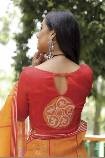  Yellow Figure Digital Print Linen Saree
