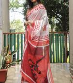  White Figure Digital Print Linen Saree