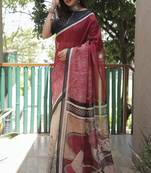  Maroon Figure Digital Print Linen Saree