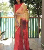  Yellow Figure Digital Print Linen Saree