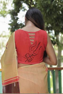  Yellow Figure Digital Print Linen Saree 2
