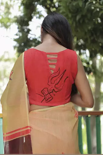  Yellow Figure Digital Print Linen Saree
