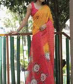  Yellow Figure Digital Print Linen Saree