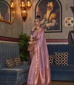 Lavender Tissue Woven Design Designer Saree With Blouse For Women