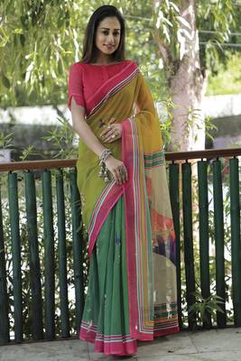 Amazingly Figure Printed Green Linen Saree 1