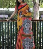 Amazingly Figure Printed Yellow Linen Saree