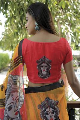 Amazingly Figure Printed Yellow Linen Saree 2