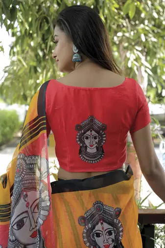 Amazingly Figure Printed Yellow Linen Saree