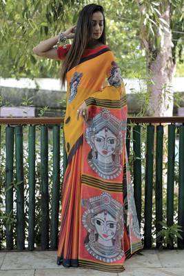 Amazingly Figure Printed Yellow Linen Saree 3