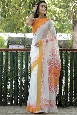 Amazingly Figure Printed White Linen Saree 1