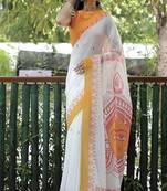 Amazingly Figure Printed White Linen Saree
