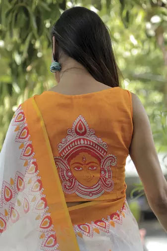 Amazingly Figure Printed White Linen Saree
