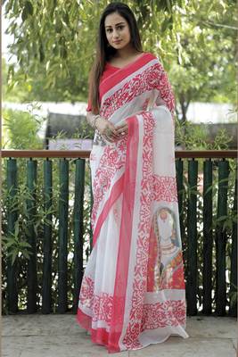 Amazingly Figure Printed White Linen Saree 1