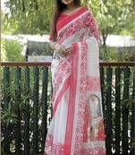 Amazingly Figure Printed White Linen Saree