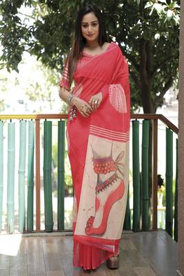 Amazingly Figure Printed Pink Linen Saree 1