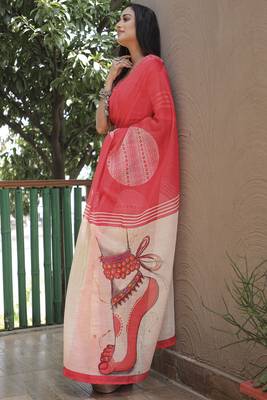Amazingly Figure Printed Pink Linen Saree 3