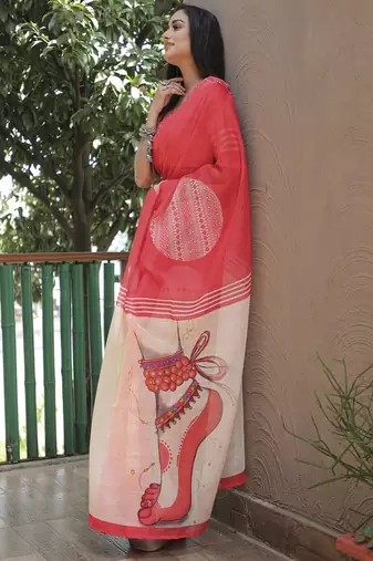 Amazingly Figure Printed Pink Linen Saree