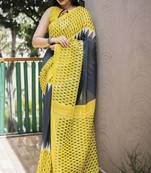 Ethnic Print Yellow Traditional Linen Saree