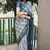  Ethnic Print White Traditional Linen Saree