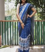  Ethnic Print Blue Traditional Linen Saree
