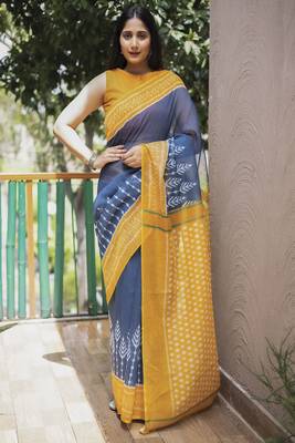Smart Blue Traditional Fancy Saree In Linen c 1