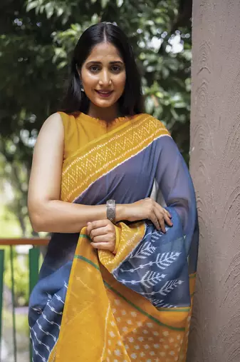 Smart Blue Traditional Fancy Saree In Linen
