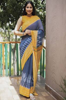 Smart Blue Traditional Fancy Saree In Linen c 4