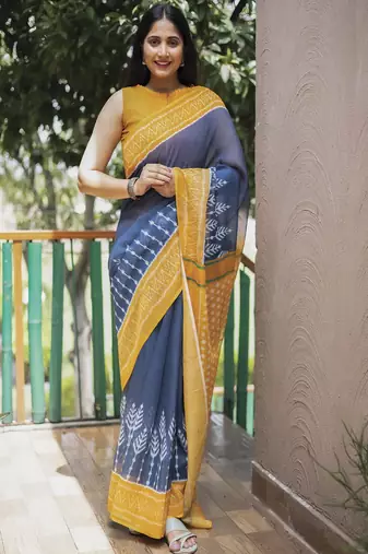 Smart Blue Traditional Fancy Saree In Linen