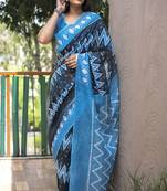 Smart Blue Traditional Fancy Saree In Linen c