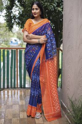 Smart Blue Traditional Fancy Saree In Linen c 1