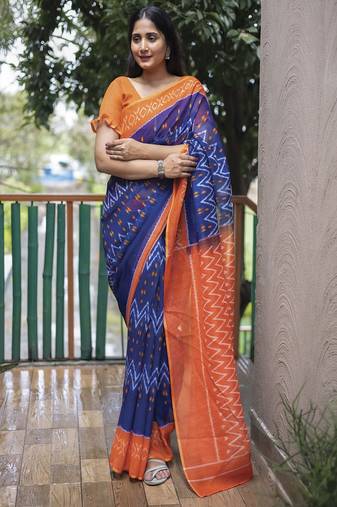 Smart Blue Traditional Fancy Saree In Linen c